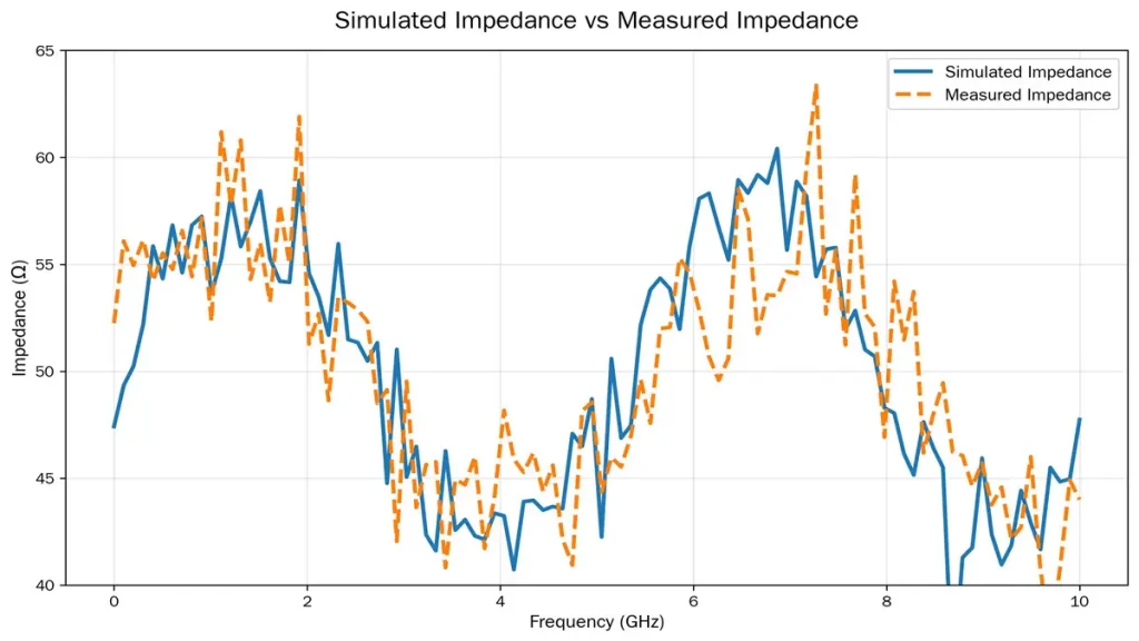 Simulation Impedance vs Measured Impedance Comparison Chart