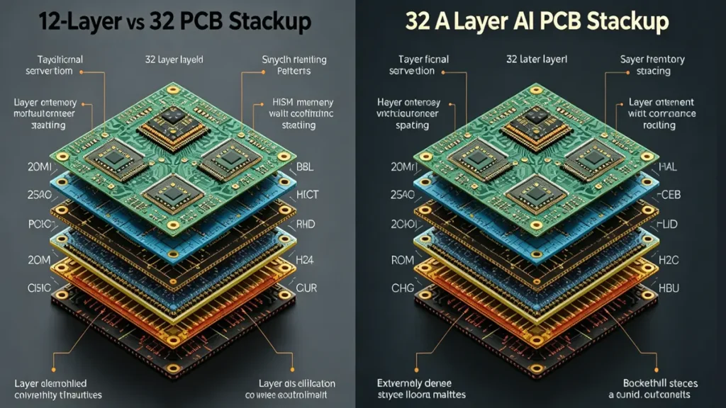 12-Layer vs 32-Layer AI PCB Stackup