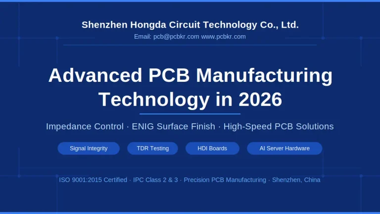 Advanced PCB manufacturing technology in 2026 highlighting impedance control, ENIG surface finish, and high-speed circuit solutions by Shenzhen Hongda.