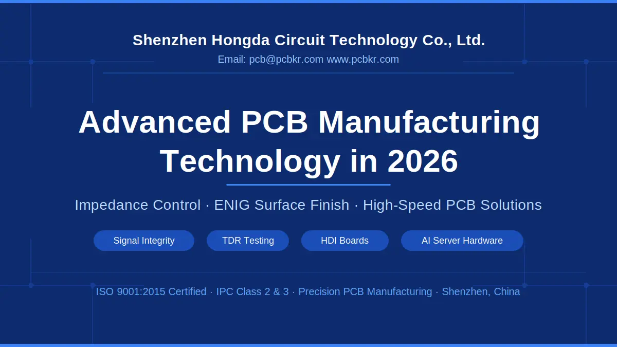 Advanced PCB manufacturing technology in 2026 highlighting impedance control, ENIG surface finish, and high-speed circuit solutions by Shenzhen Hongda.