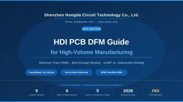 HDI PCB manufacturer guide for high-volume manufacturing featuring 2026 production data and DFM checklist by Shenzhen Hongda Circuit Technology.