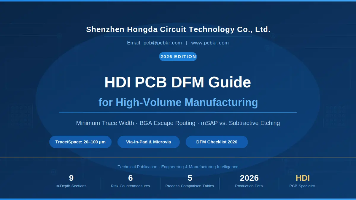 HDI PCB manufacturer guide for high-volume manufacturing featuring 2026 production data and DFM checklist by Shenzhen Hongda Circuit Technology.