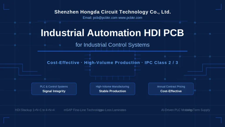 Industrial automation HDI PCB manufacturing and long-term supply solutions for PLC and smart control systems by Shenzhen Hongda Circuit Technology.