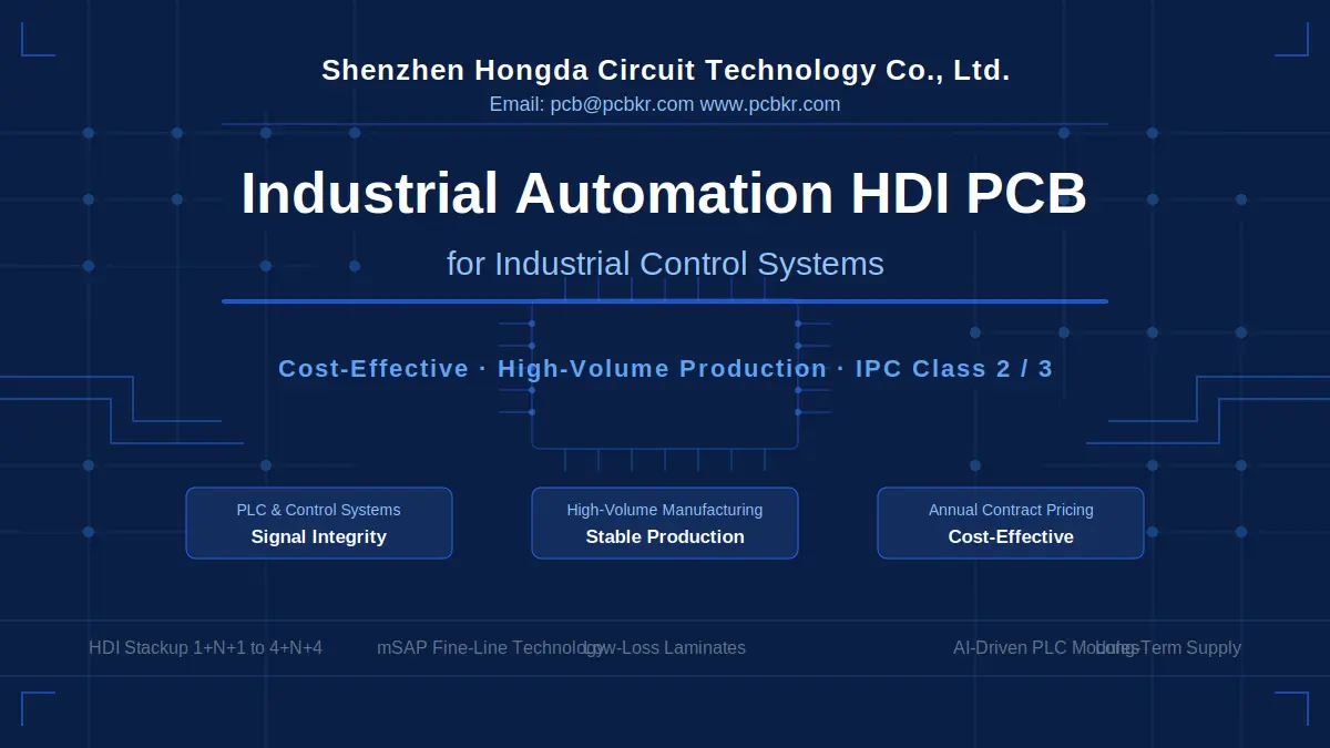 Industrial automation HDI PCB manufacturing and long-term supply solutions for PLC and smart control systems by Shenzhen Hongda Circuit Technology.