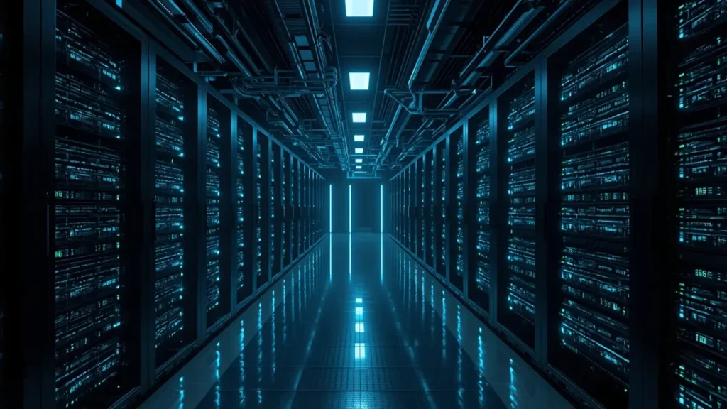 Modern data center infrastructure equipped with high-speed compute nodes, 800G switches, and GPU accelerators utilizing hybrid stackup PCBs.
