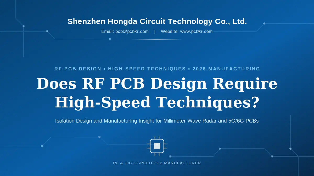 Shenzhen Hongda Circuit article cover discussing does RF PCB design require high-speed techniques for 5G, 6G, and millimeter-wave radar applications.