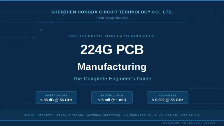 Shenzhen Hongda Circuit Technology 2026 Technical Manufacturing Guide for 224G PCB - Insertion Loss ≤ 35 dB @ 56 GHz, Backdrill Stub ≤ 8 mil, Laminate Df ≤ 0.002