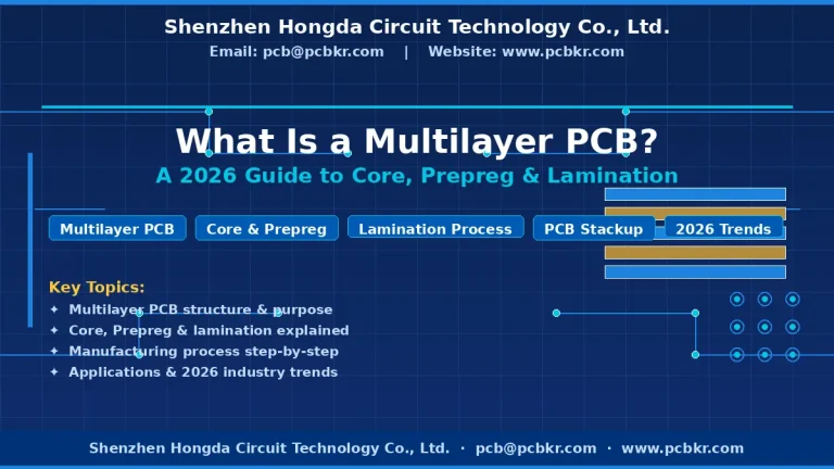 What is a multilayer PCB guide cover by Shenzhen Hongda Circuit Technology Co., Ltd. showing core, prepreg, and lamination process topics.