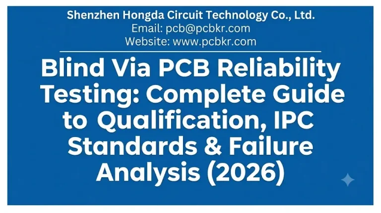 Technical guide for Blind Via PCB Reliability Testing, covering qualification, IPC standards, and failure analysis. Published by Shenzhen Hongda Circuit Technology Co., Ltd.