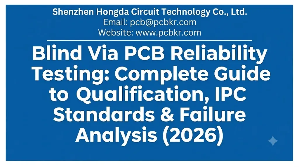 Technical guide for Blind Via PCB Reliability Testing, covering qualification, IPC standards, and failure analysis. Published by Shenzhen Hongda Circuit Technology Co., Ltd.