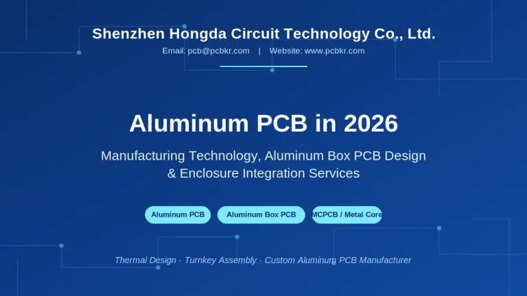 Shenzhen Hongda Circuit Technology banner for aluminum box pcb and metal core boards manufacturing in 2026.