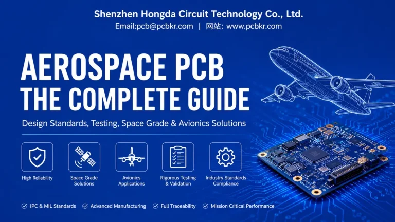 Avionics PCB design guide banner featuring high-reliability aerospace circuit board and aircraft line art by Hongda Circuit