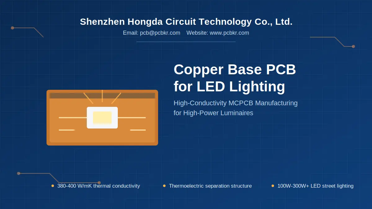 Technical feature image for Copper Base PCB for LED Lighting by Shenzhen Hongda Circuit Technology, highlighting its 380-400 W/mK thermal conductivity