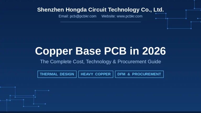 Copper base PCB price, cost factors, and procurement guide banner by Shenzhen Hongda Circuit Technology.
