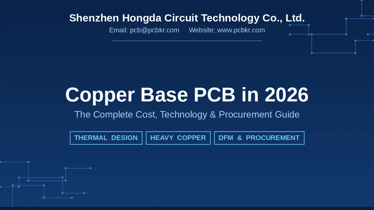Copper base PCB price, cost factors, and procurement guide banner by Shenzhen Hongda Circuit Technology.