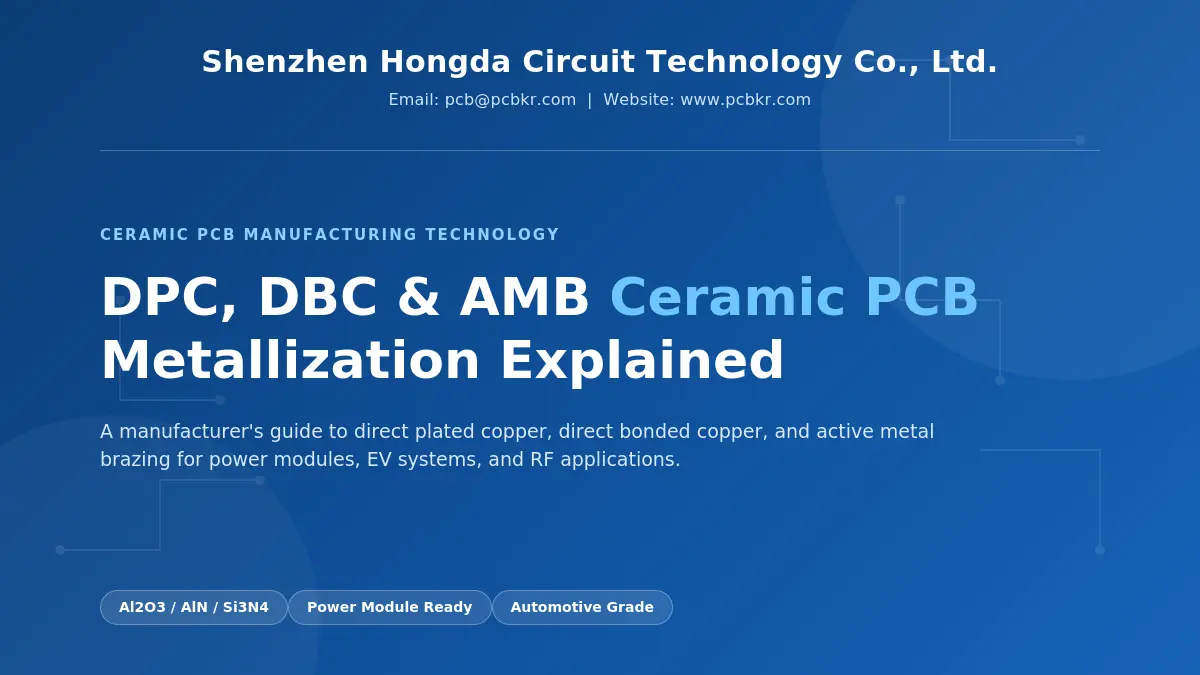 DPC ceramic PCB, DBC, and AMB metallization technology guide by Shenzhen Hongda Circuit.