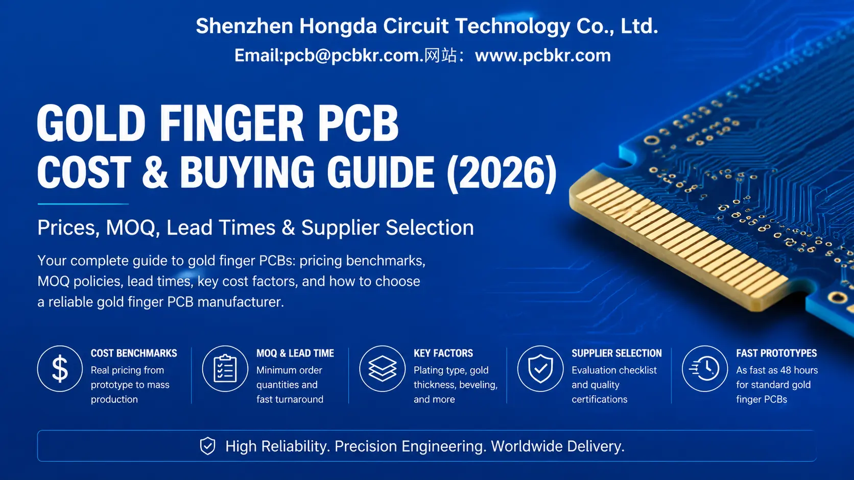 Gold finger PCB cost and buying guide featuring hard gold edge connector pricing, MOQ, and manufacturing benchmarks by Hongda Circuit