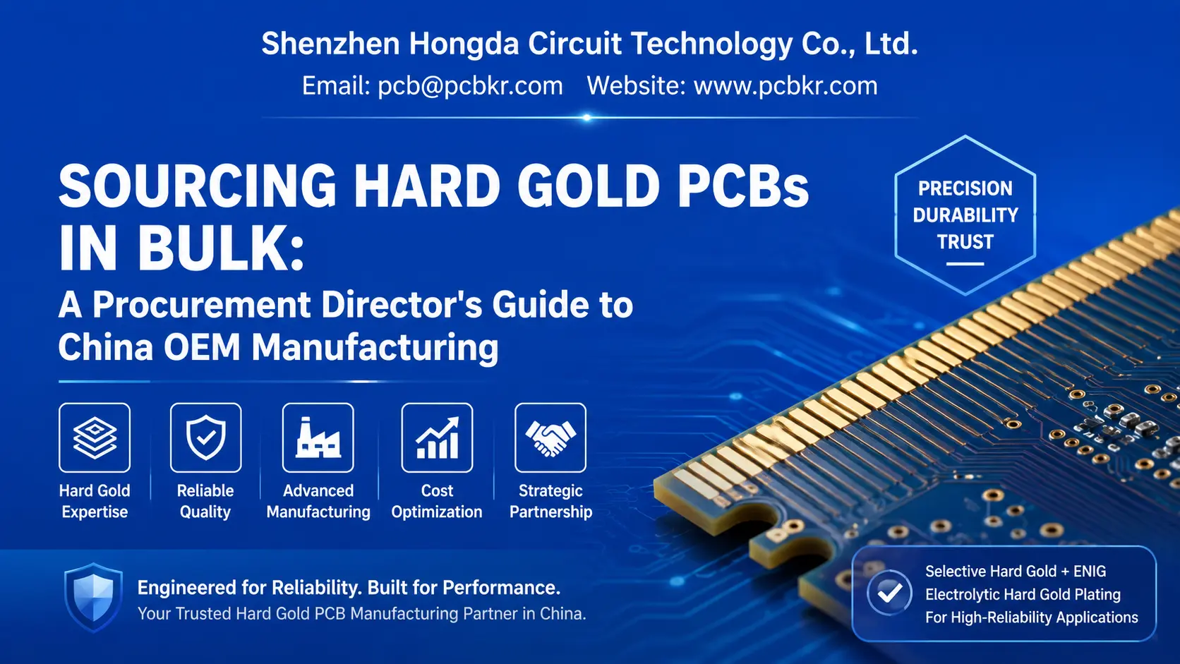 Hard gold PCB manufacturer producing Class 3 edge connector boards with selective gold plating