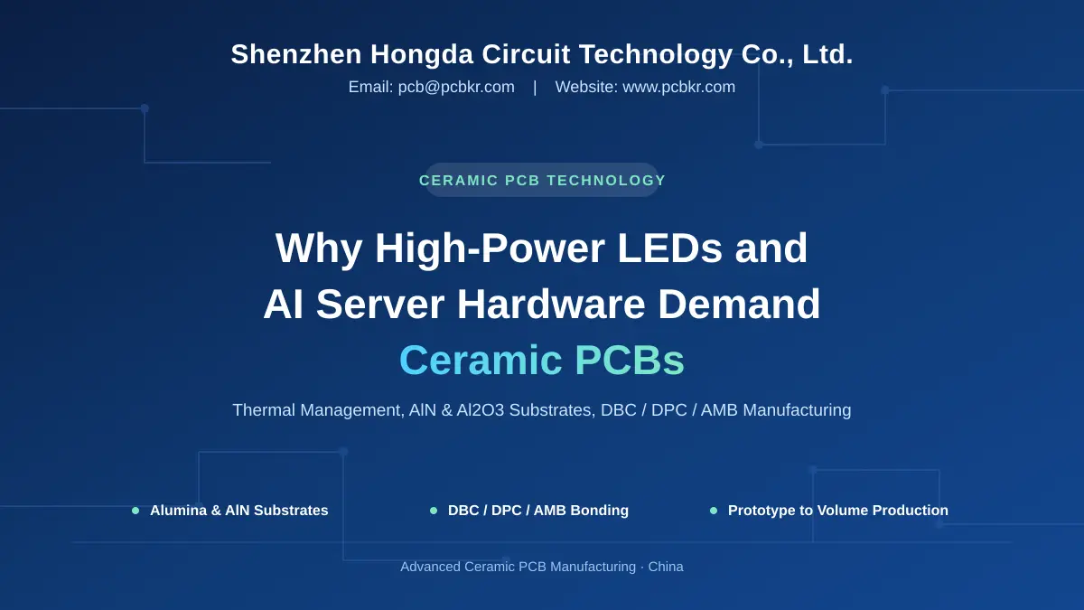 Shenzhen Hongda high-power LED and AI server hardware demand Ceramic PCB Prototype, featuring Alumina & AlN substrates and DBC/DPC/AMB technologies