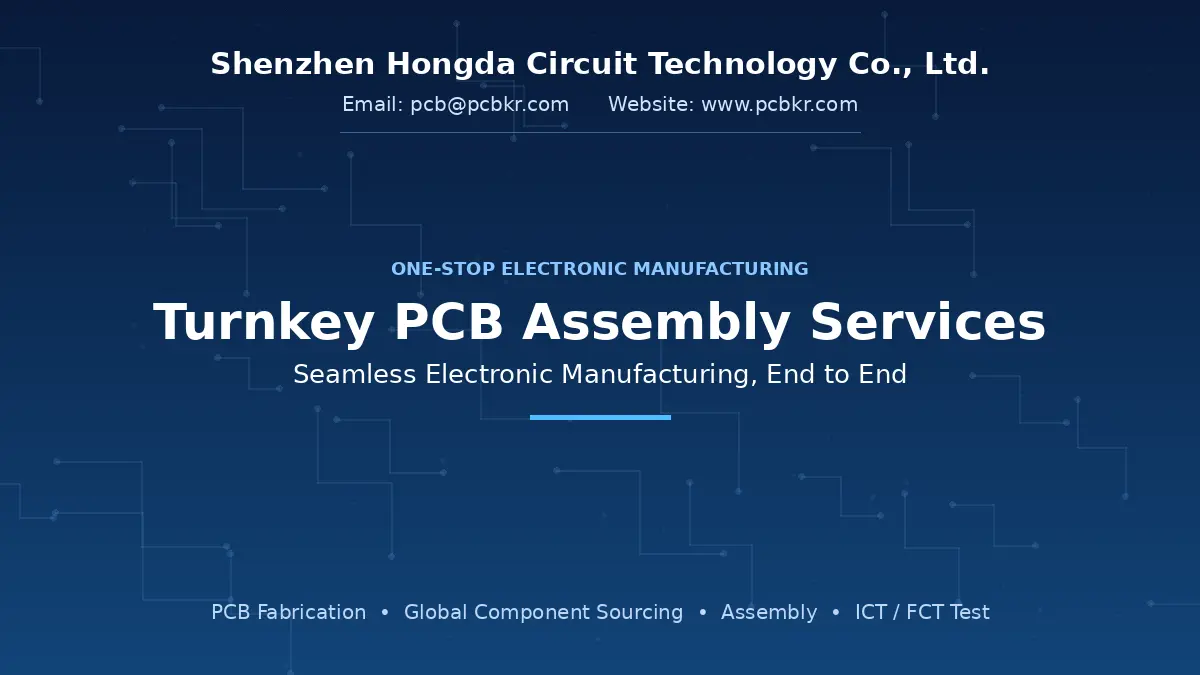 Full turnkey PCB assembly services banner by Shenzhen Hongda Circuit Technology, covering fabrication, component sourcing, and assembly.