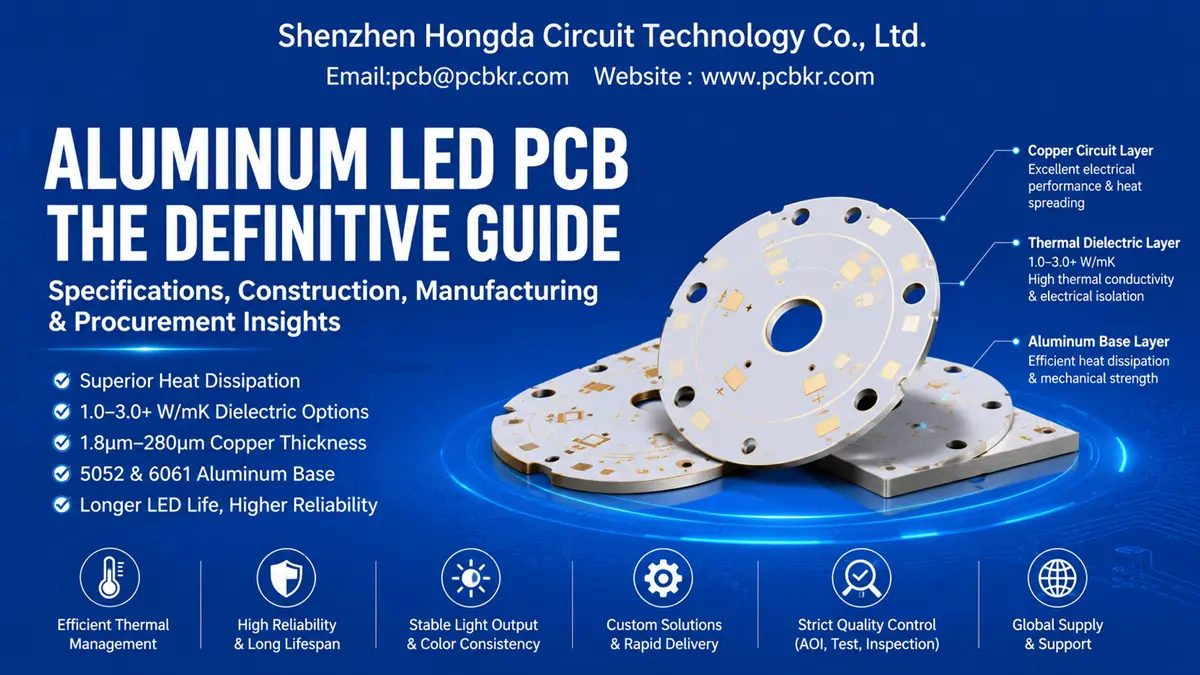 Comprehensive guide to aluminum LED PCB construction, technical specifications, and thermal management by Hongda Circuit