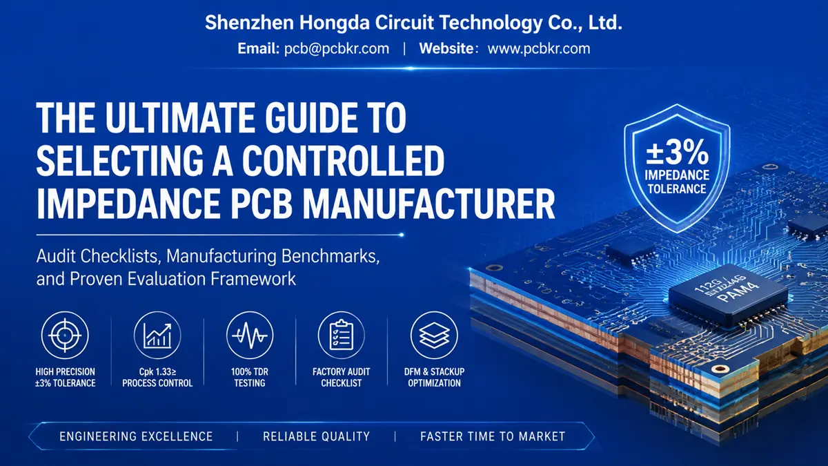 The ultimate guide to selecting a controlled impedance PCB manufacturer featuring Cpk >= 1.33 process control, +-3% tolerance, and 100% TDR testing by Shenzhen Hongda Circuit Technology.