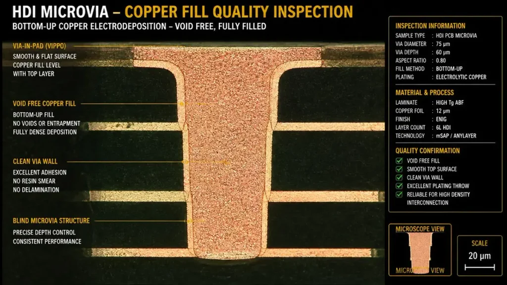 Ultra-Thin PCB Manufacturing Process - Microvia Copper Filling Quality Inspection Diagram