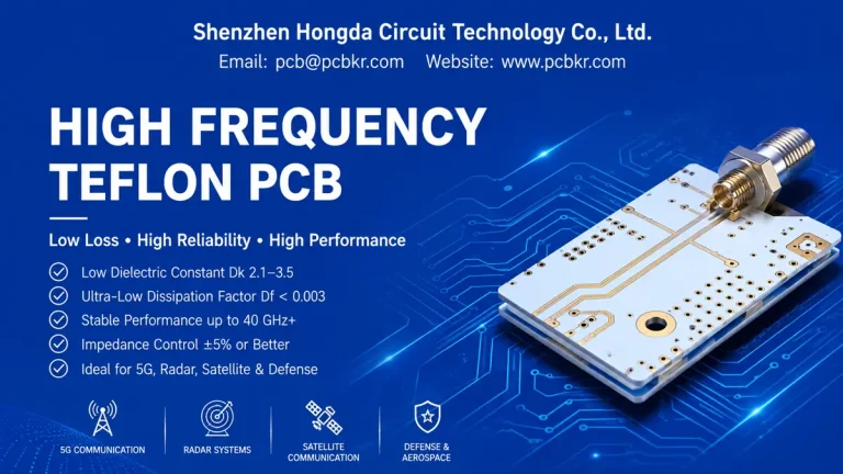 High Frequency Teflon PCB board with low dielectric constant and low dissipation factor for 5G, radar, and satellite applications