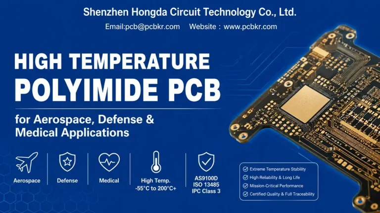 High temperature polyimide PCB with gold fingers, AS9100D and ISO 13485 certified for aerospace, defense, and medical applications by Hongda Circuit