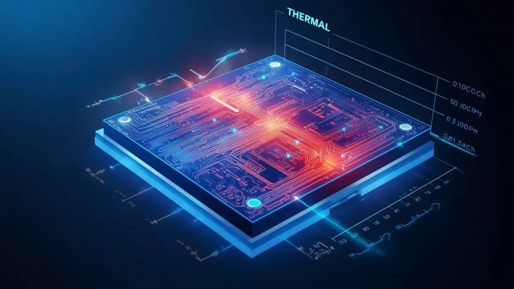 High-Tg FR4 PCB thermal endurance analysis diagram showing heat distribution and temperature gradient for Tg 170°C substrates