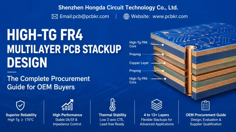 High-Tg PCB stackup structure diagram showing multilayer FR4 core, prepreg, and copper layers by Hongda Circuit