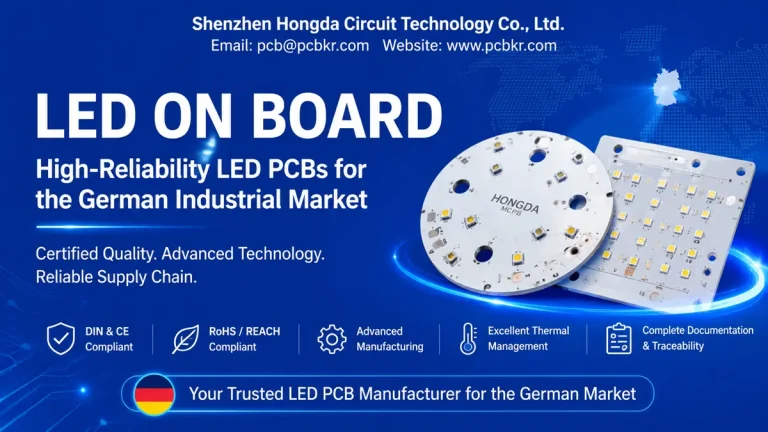 Hongda LED on board MCPCB manufacturing solutions compliant with DIN and CE standards for the German industrial market.