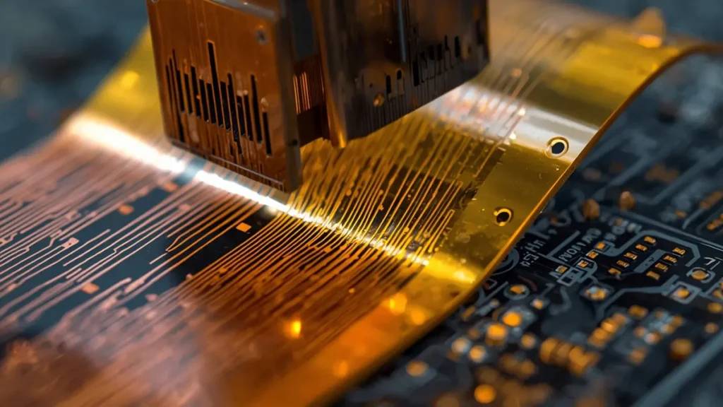 Dynamic flex bending test of a flexible polyimide PCB showing high durability copper traces by Hongda Circuit.