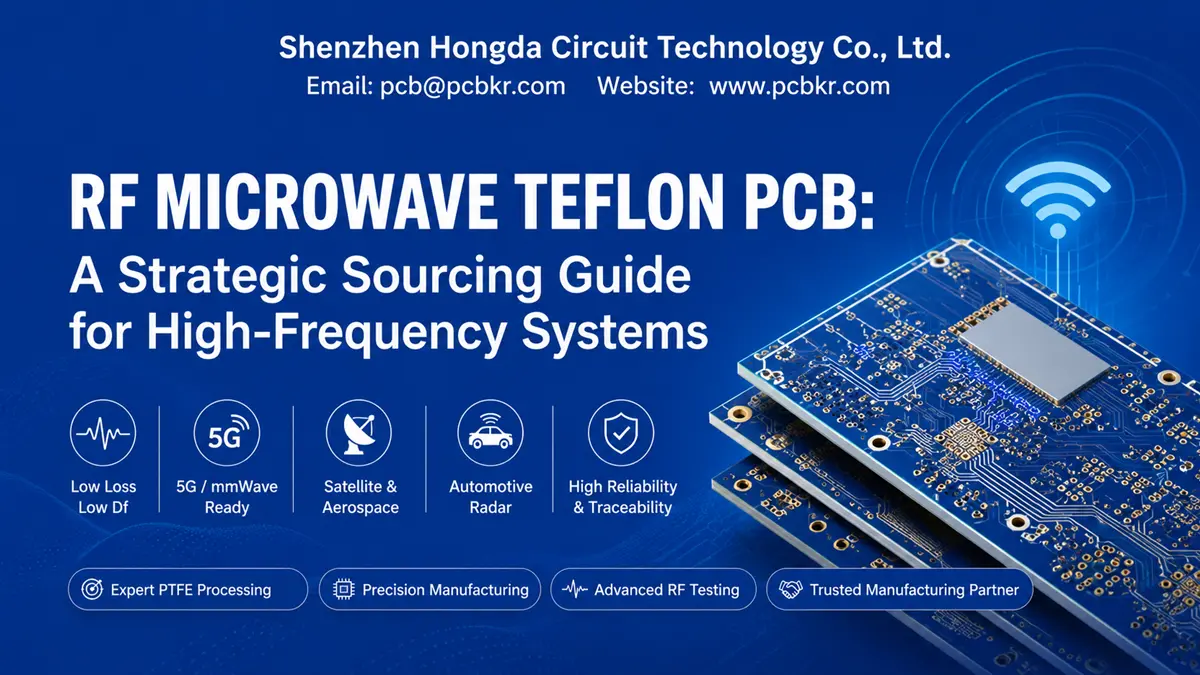RF Microwave PCB sourcing guide cover showing high-frequency circuit boards for 5G, satellite, and automotive radar by Hongda Circuit.