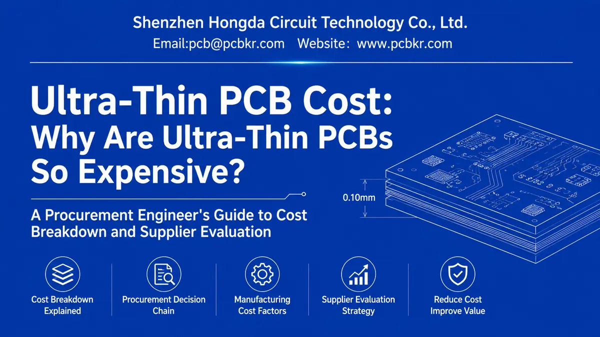 Ultra thin PCB cost breakdown diagram featuring 0.10mm stackup and procurement decision chain by Hongda Circuit