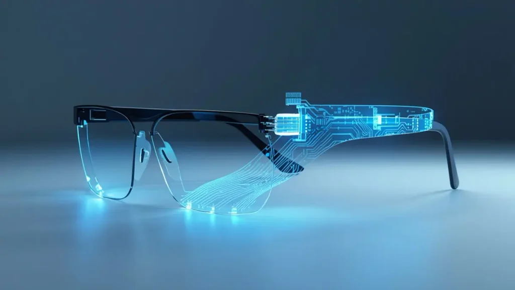 Ultra thin rigid flex PCB integrated inside futuristic AR smart glasses frame by Hongda Circuit