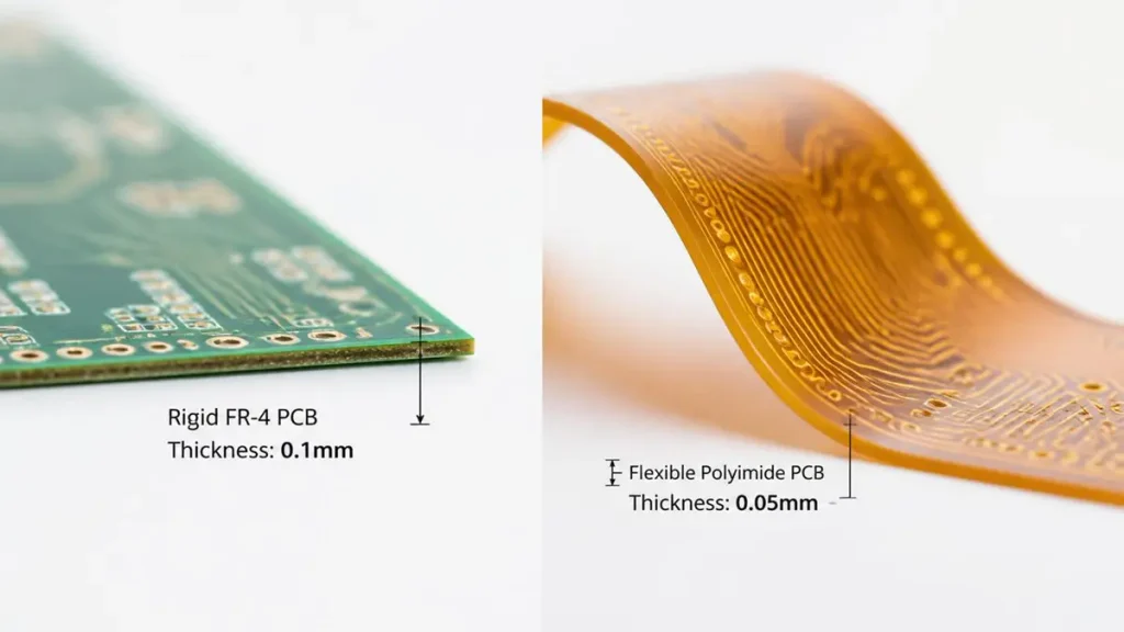 Comparison between 0.1mm ultra thin rigid FR-4 PCB and 0.05mm flexible polyimide PCB for medical devices by Shenzhen Hongda Circuit Technology