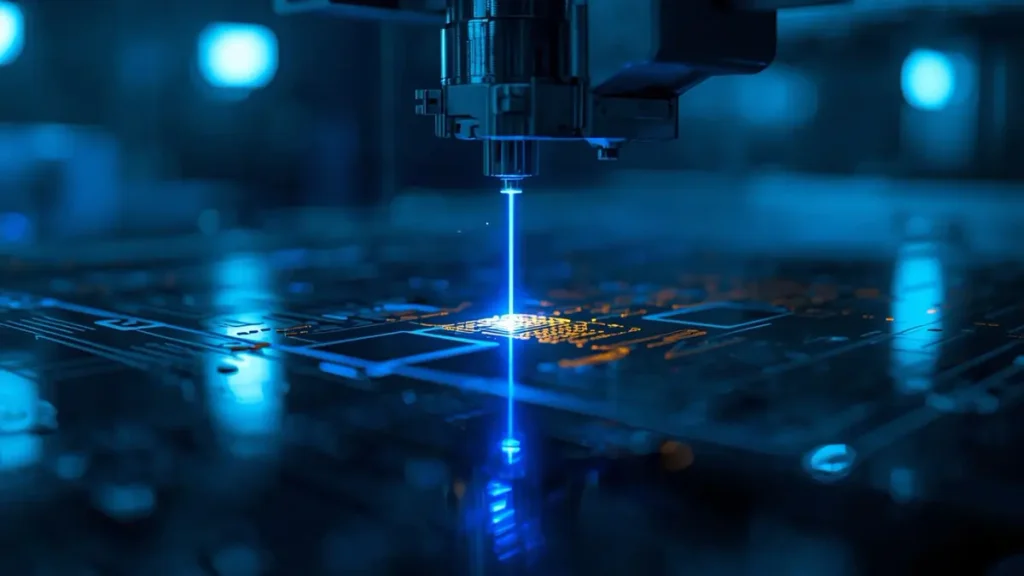 UV Laser Direct Imaging (LDI) machine precision-patterning 3 mil traces on an ultra-thin PCB substrate at Hongda Circuit