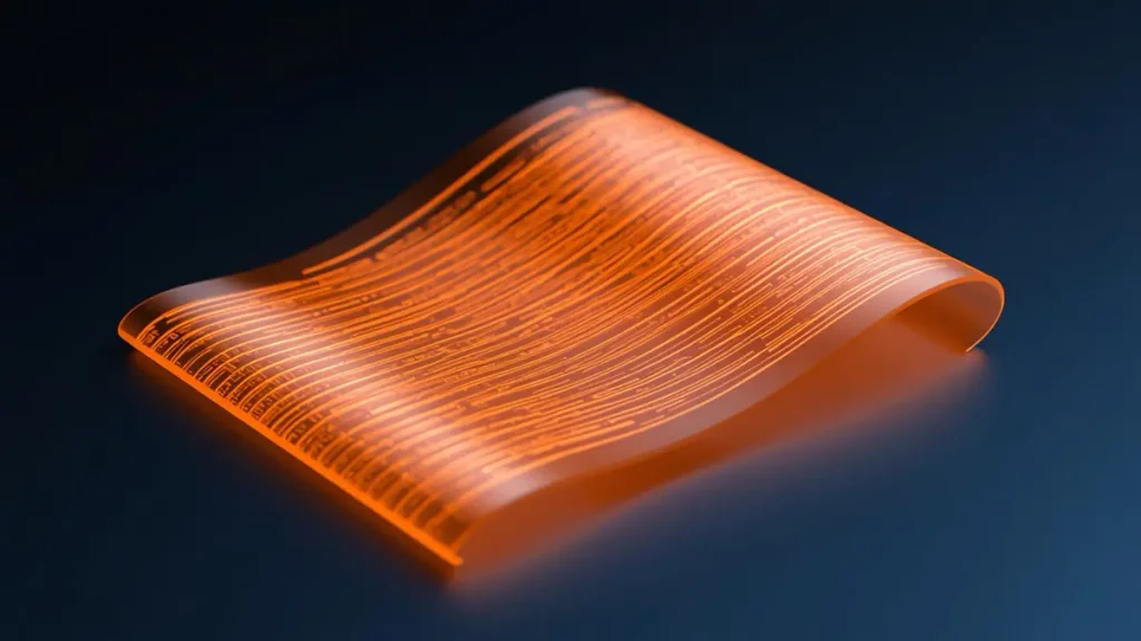 3D technical graphic illustrating the thermal heating mechanism and heat dissipation of a flexible heater PCB with polyimide substrate