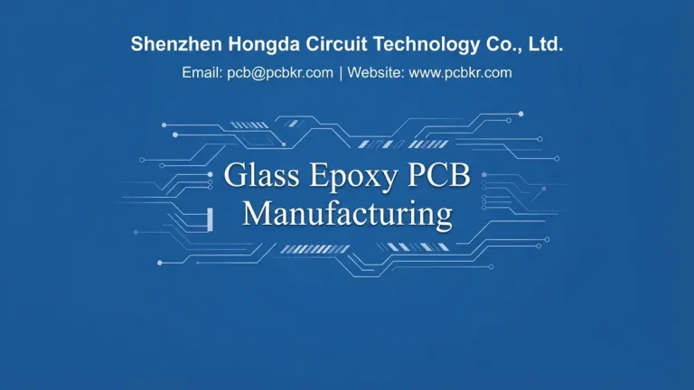 Glass Epoxy PCB Manufacturing guide cover featuring Shenzhen Hongda Circuit Technology Co., Ltd. contact details and circuit board design.