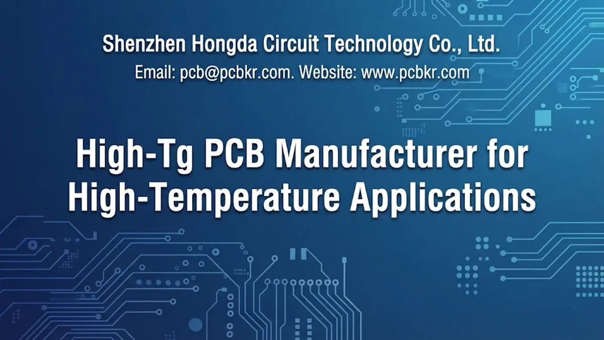 High-Tg PCB Manufacturer for High-Temperature Applications cover image featuring Shenzhen Hongda Circuit Technology Co., Ltd. contact details and circuit board background