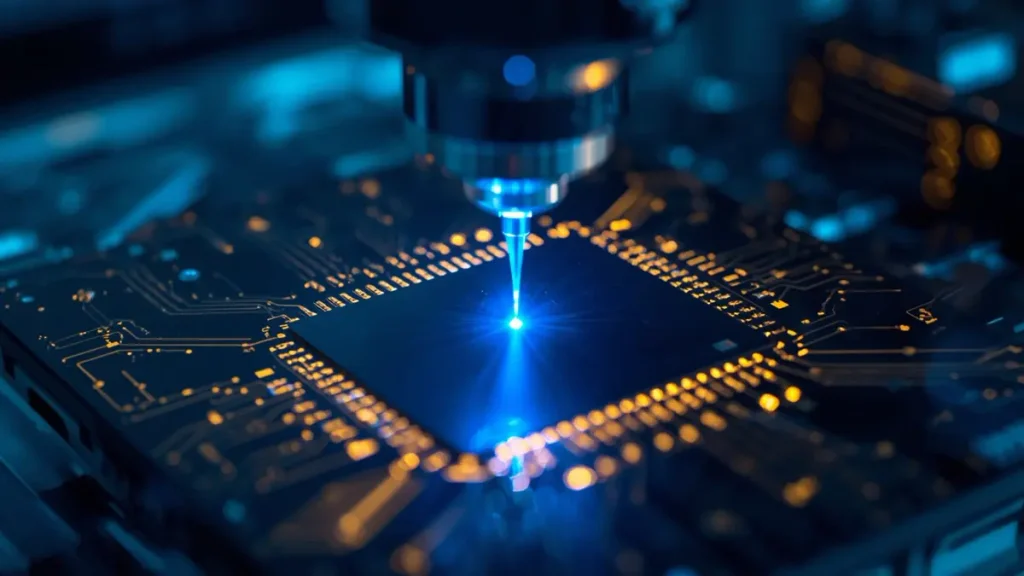 High-precision UV laser drilling microvias on an advanced IC substrate in a semiconductor manufacturing environment
