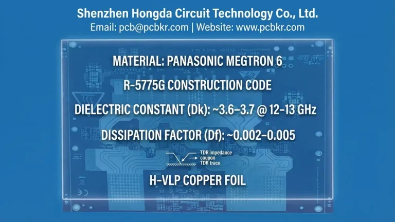 R-5775G PCB Manufacturing guide cover showing high-speed multi-layer material specifications and contact info by Hongda Circuit