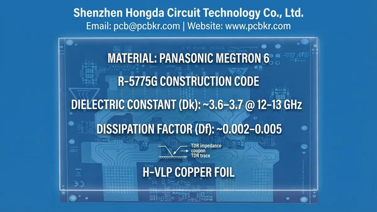 R-5775G PCB Manufacturing guide cover showing high-speed multi-layer material specifications and contact info by Hongda Circuit