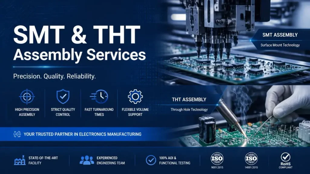 High-precision SMT and THT low volume PCB assembly services with strict quality control.
